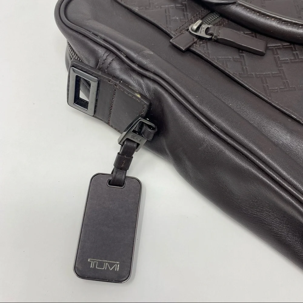 Tumi Ticon Brown Leather Brief Top Zip Bag Case